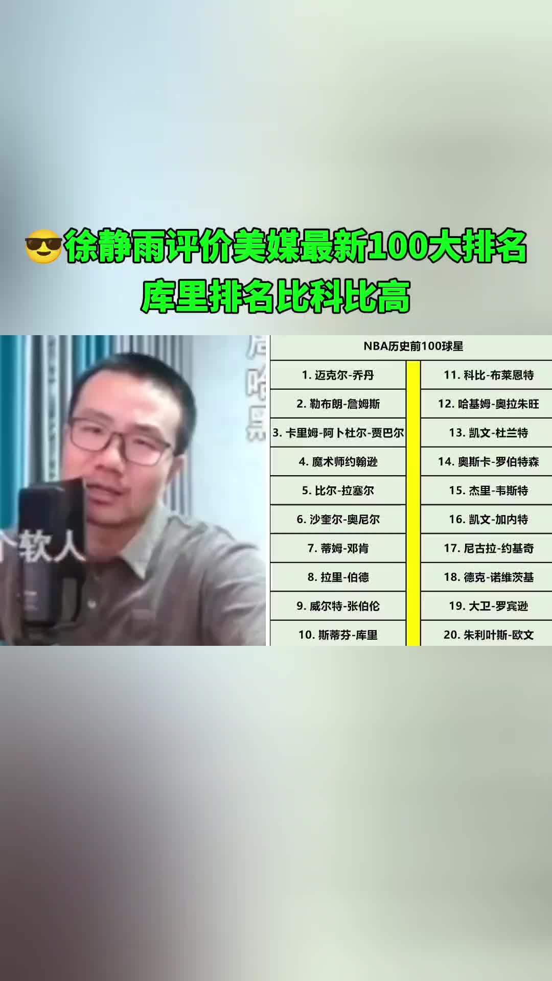 徐靜雨:科比那什么跟庫里比?MVP&老大冠軍都不如庫里的~