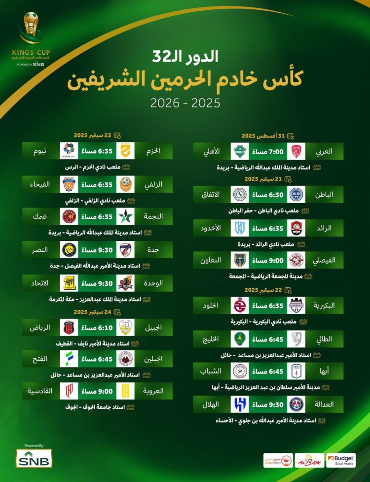 沙王冠32強賽吉達體育vs利雅得勝利將于9月24日凌晨2:30開球